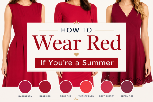 Soft raspberry red outfit for Soft Summer color palette